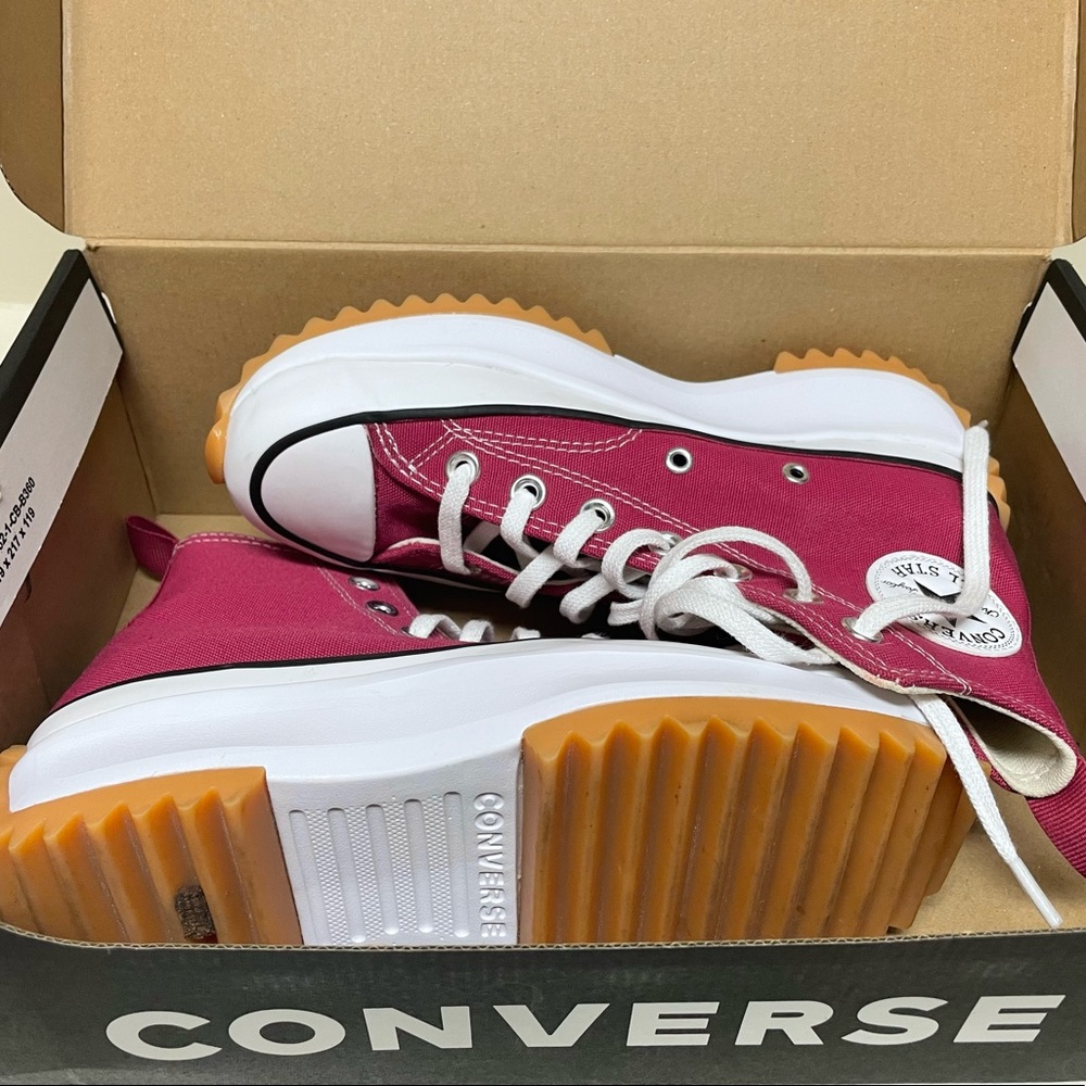 Burgundy platform Converse. 5.5 M/7 W. Brand new in box. Dog ate my lace